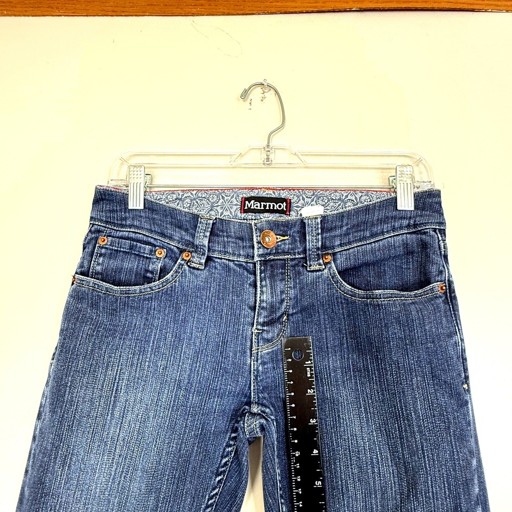 Marmot Jeans Womens 4 Dark Wash Slim Straight Leg Embroidered Gorpcore Denim - Picture 3 of 7